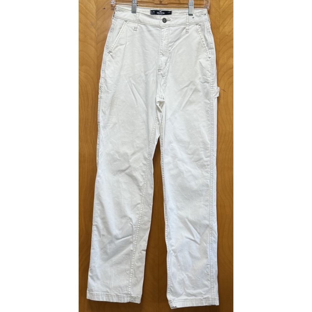 Hollister Womens Ultra High Rise Dad Jean Carpenter‎ Pants Hipster White 0 Long